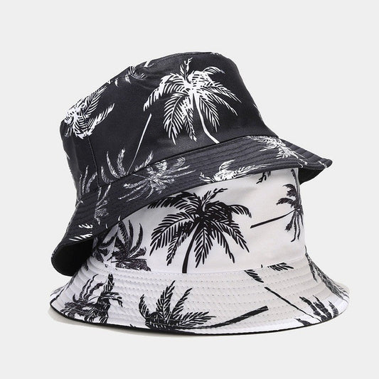 Quivannae Coconut Tree Print Flat Top Bucket Hat