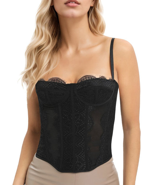 Evelisseih Lace Overbust Corset Bustier Top with Adjustable Straps