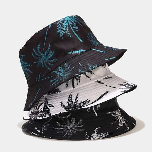 Quivannae Coconut Tree Print Flat Top Bucket Hat